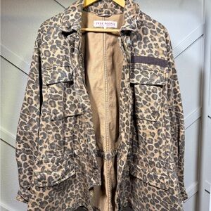 Free People Leopard-Print Utility Jacket in Taupe and Charcoal